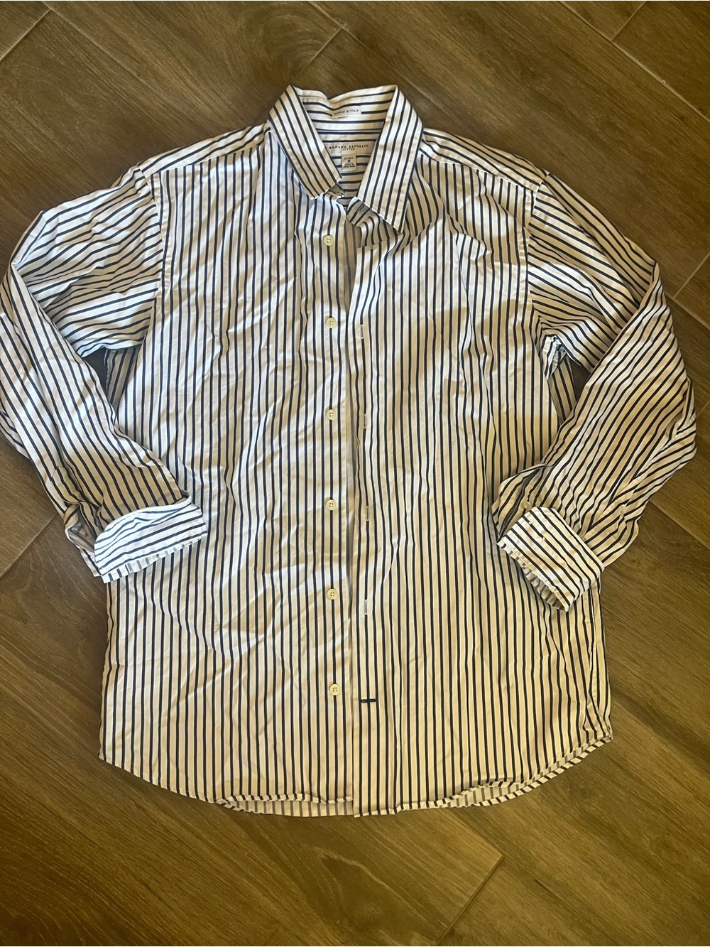 Banana Republic White Dress Shirt with Navy Stripes